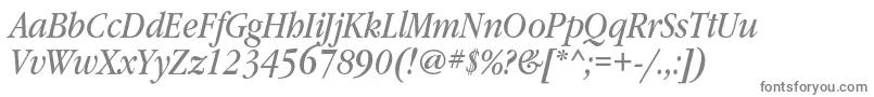 GaramondbooknarrowcItalic-fontti – harmaat kirjasimet valkoisella taustalla