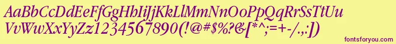 GaramondbooknarrowcItalic Font – Purple Fonts on Yellow Background