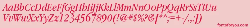 GaramondbooknarrowcItalic-Schriftart – Rote Schriften auf rosa Hintergrund