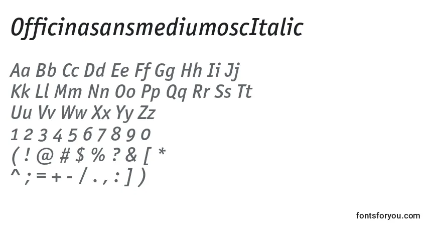 A fonte OfficinasansmediumoscItalic – alfabeto, números, caracteres especiais