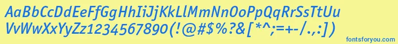 Шрифт OfficinasansmediumoscItalic – синие шрифты на жёлтом фоне