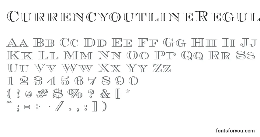 Шрифт CurrencyoutlineRegular – алфавит, цифры, специальные символы