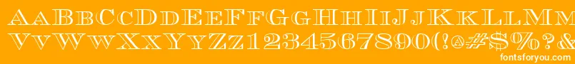 CurrencyoutlineRegular-Schriftart – Weiße Schriften auf orangefarbenem Hintergrund