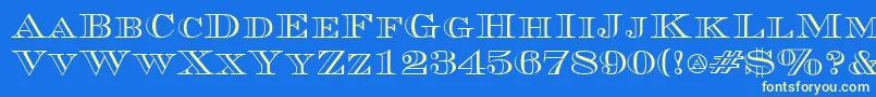 フォントCurrencyoutlineRegular – 黄色の文字、青い背景