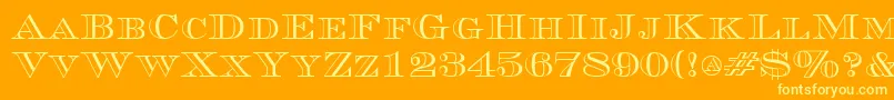 CurrencyoutlineRegular-fontti – keltaiset fontit oranssilla taustalla