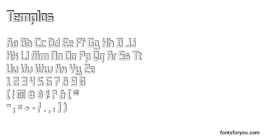 Czcionka Templos – alfabet, cyfry, specjalne znaki