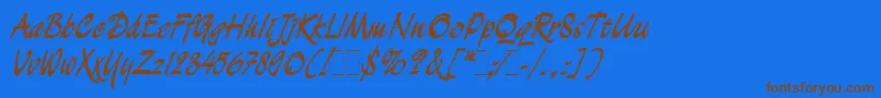 フォントDemianBoldLetPlain.1.0 – 茶色の文字が青い背景にあります。