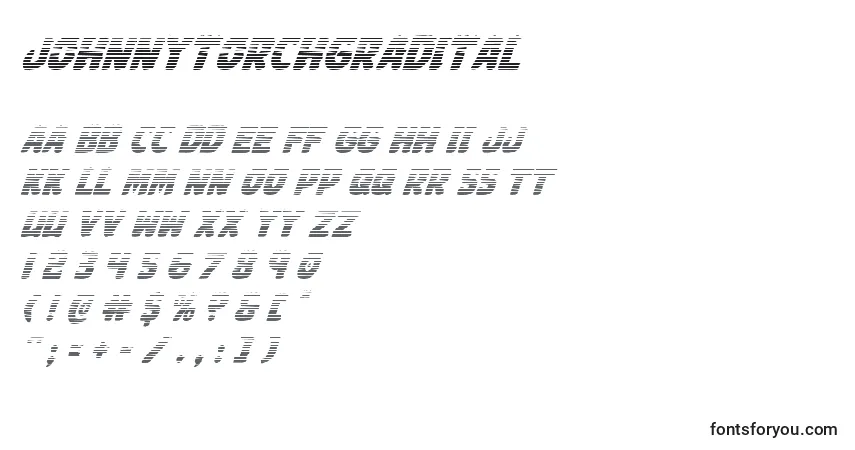 Schriftart Johnnytorchgradital – Alphabet, Zahlen, spezielle Symbole