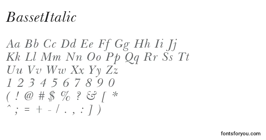 BassetItalic-fontti – aakkoset, numerot, erikoismerkit