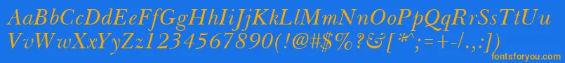 フォントBassetItalic – オレンジ色の文字が青い背景にあります。