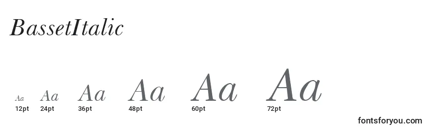 Размеры шрифта BassetItalic