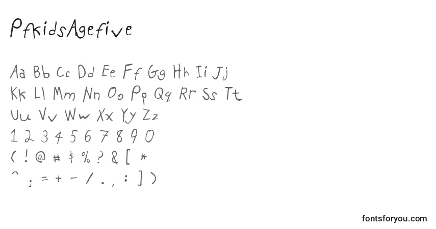 A fonte PfkidsAgefive – alfabeto, números, caracteres especiais