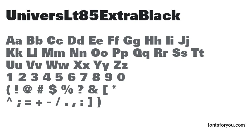Czcionka UniversLt85ExtraBlack – alfabet, cyfry, specjalne znaki