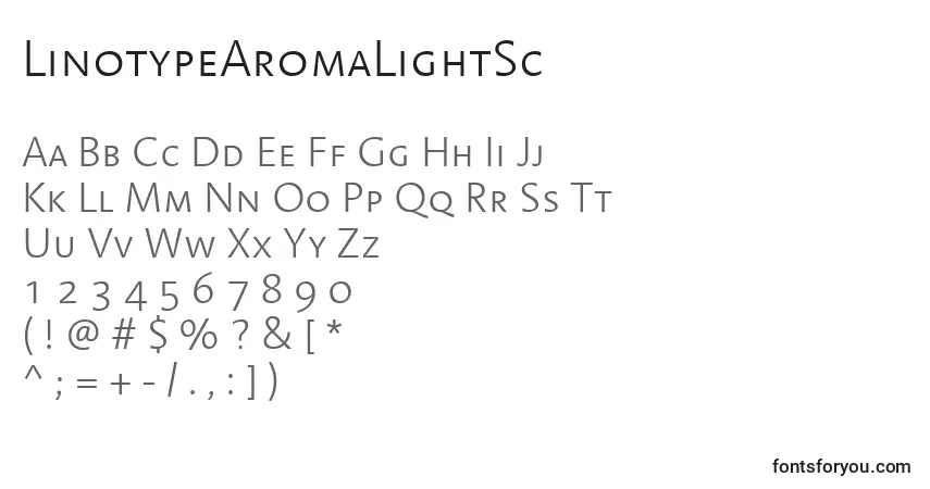 Шрифт LinotypeAromaLightSc – алфавит, цифры, специальные символы