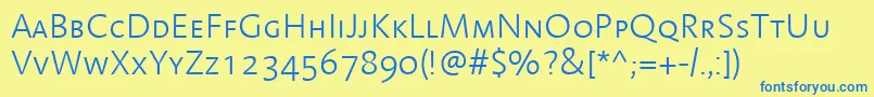 LinotypeAromaLightSc-Schriftart – Blaue Schriften auf gelbem Hintergrund