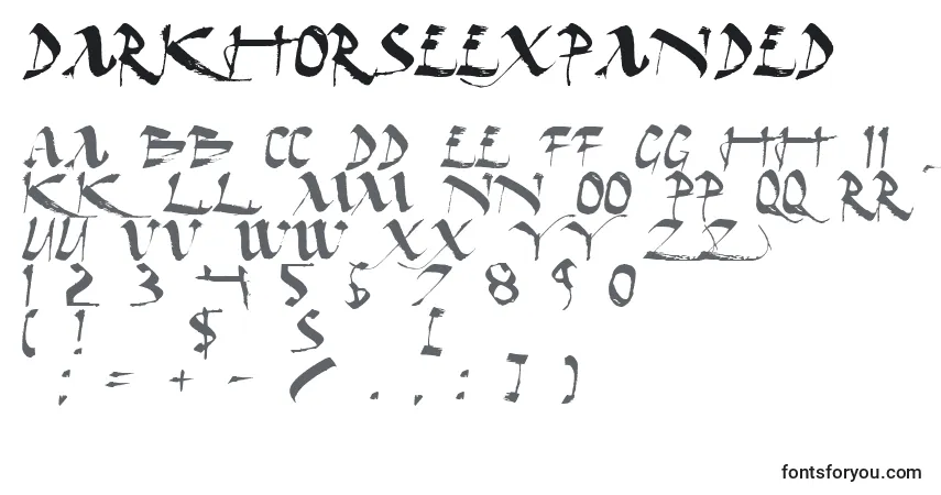 A fonte DarkHorseExpanded – alfabeto, números, caracteres especiais