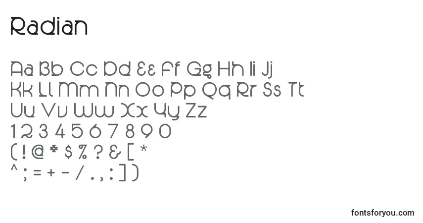 Schriftart Radian – Alphabet, Zahlen, spezielle Symbole