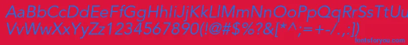 AvenirltstdBookoblique-Schriftart – Blaue Schriften auf rotem Hintergrund