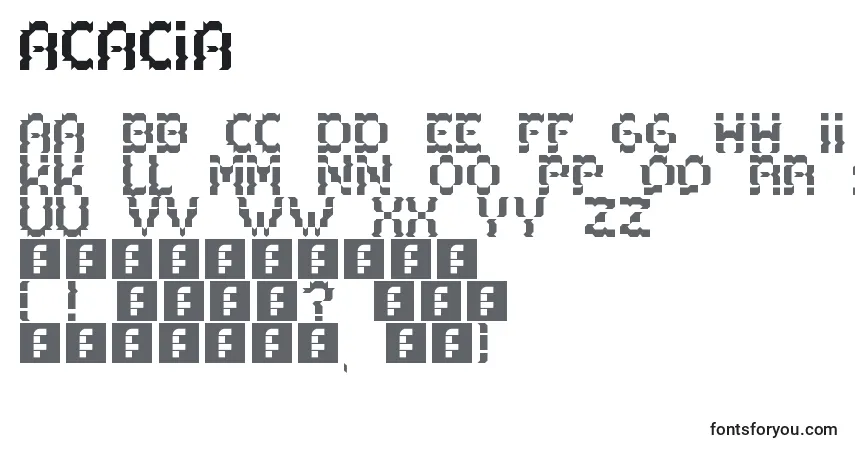 Acacia-fontti – aakkoset, numerot, erikoismerkit