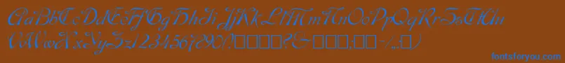 Script9-Schriftart – Blaue Schriften auf braunem Hintergrund