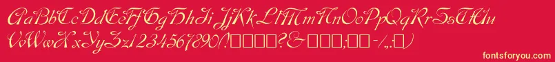 Script9-Schriftart – Gelbe Schriften auf rotem Hintergrund