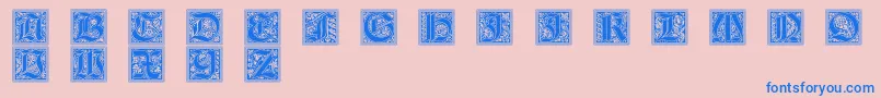 GotischeInitialen-fontti – siniset fontit vaaleanpunaisella taustalla