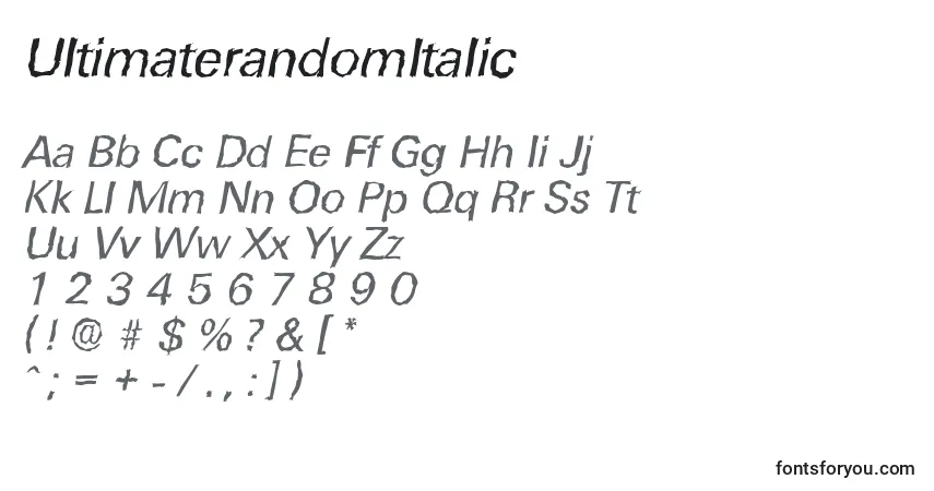 Schriftart UltimaterandomItalic – Alphabet, Zahlen, spezielle Symbole