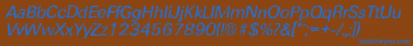 UltimaterandomItalic-Schriftart – Blaue Schriften auf braunem Hintergrund