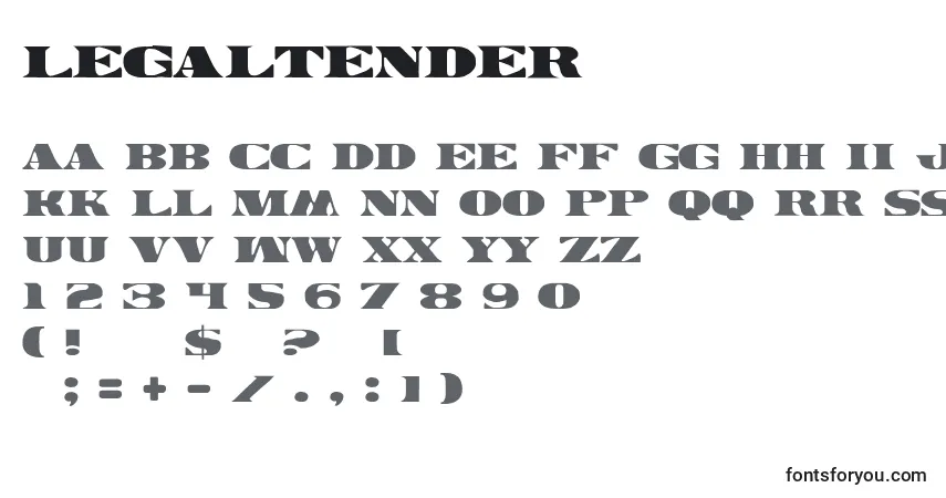 Czcionka LegalTender – alfabet, cyfry, specjalne znaki