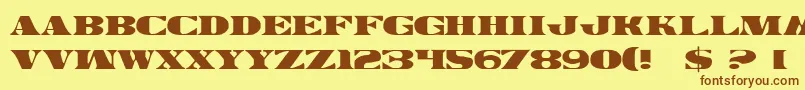 フォントLegalTender – 茶色の文字が黄色の背景にあります。