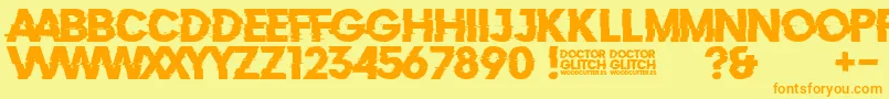 Saiba mais sobre a fonte DoctorGlitch Fonte DoctorGlitch – fontes laranjas em um fundo amarelo
