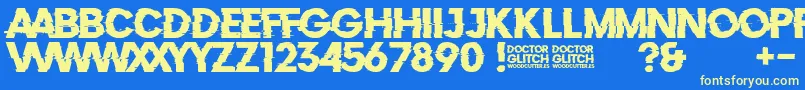 DoctorGlitch-Schriftart – Gelbe Schriften auf blauem Hintergrund