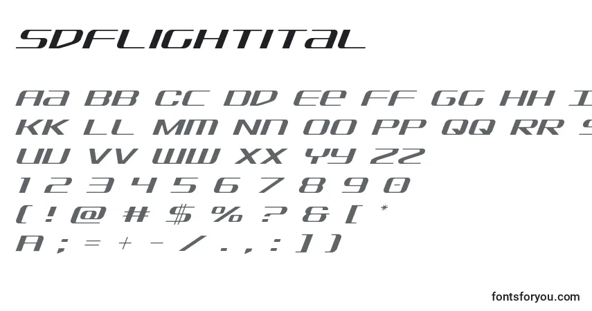 A fonte Sdflightital – alfabeto, números, caracteres especiais