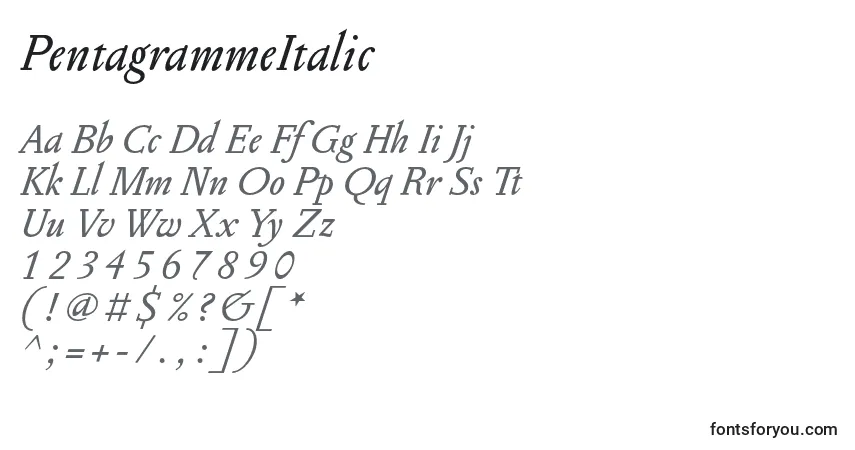 A fonte PentagrammeItalic – alfabeto, números, caracteres especiais