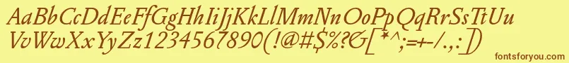 Fonte PentagrammeItalic – fontes marrons em um fundo amarelo