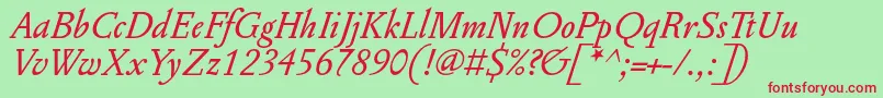 PentagrammeItalic Font – Red Fonts on Green Background