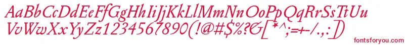 フォントPentagrammeItalic – 白い背景に赤い文字