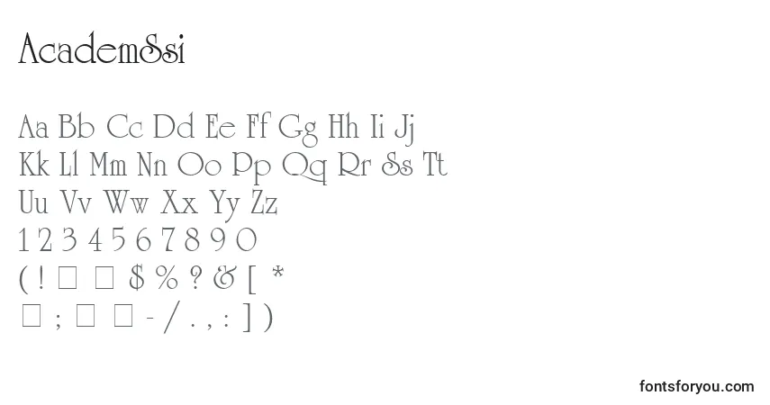 Czcionka AcademSsi – alfabet, cyfry, specjalne znaki