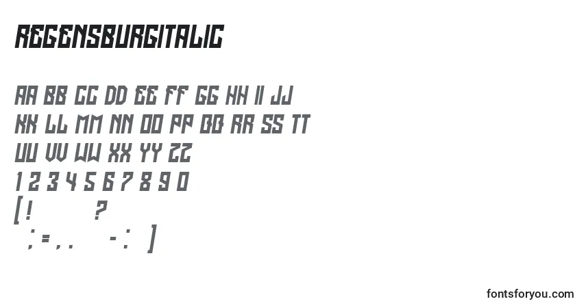 Шрифт RegensburgItalic – алфавит, цифры, специальные символы