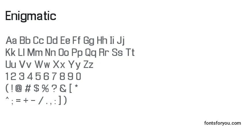 Schriftart Enigmatic – Alphabet, Zahlen, spezielle Symbole