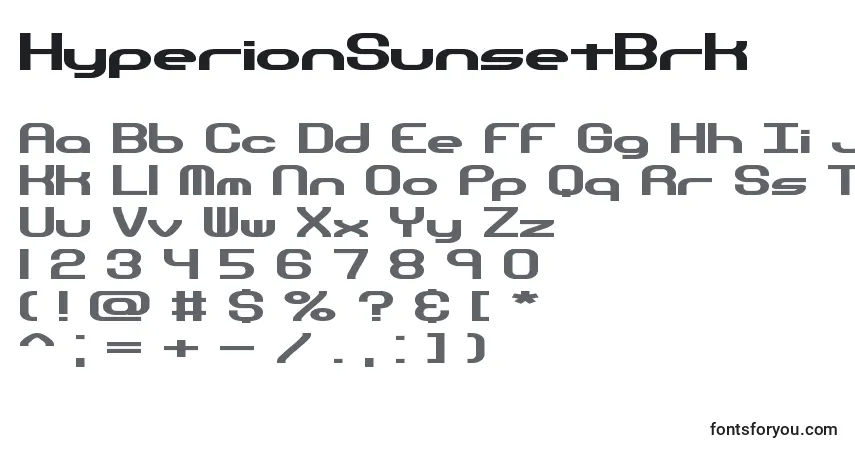 Шрифт HyperionSunsetBrk – алфавит, цифры, специальные символы