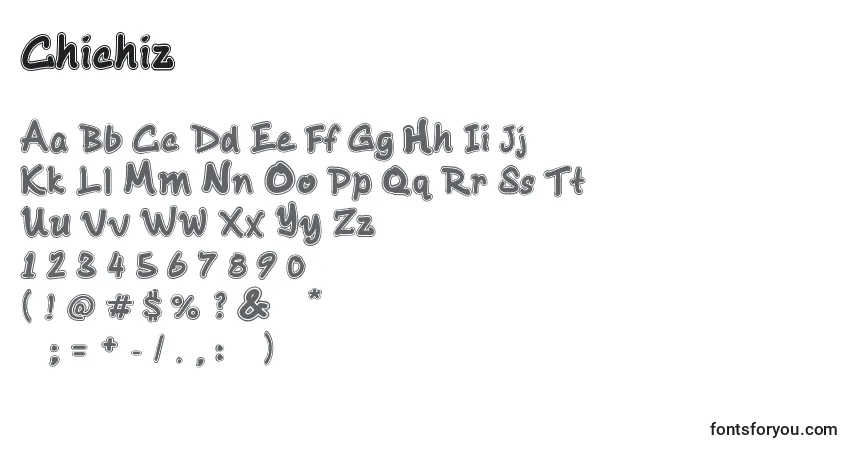 A fonte Chichiz – alfabeto, números, caracteres especiais