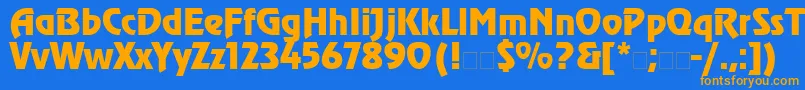 フォントRevueLt – オレンジ色の文字が青い背景にあります。