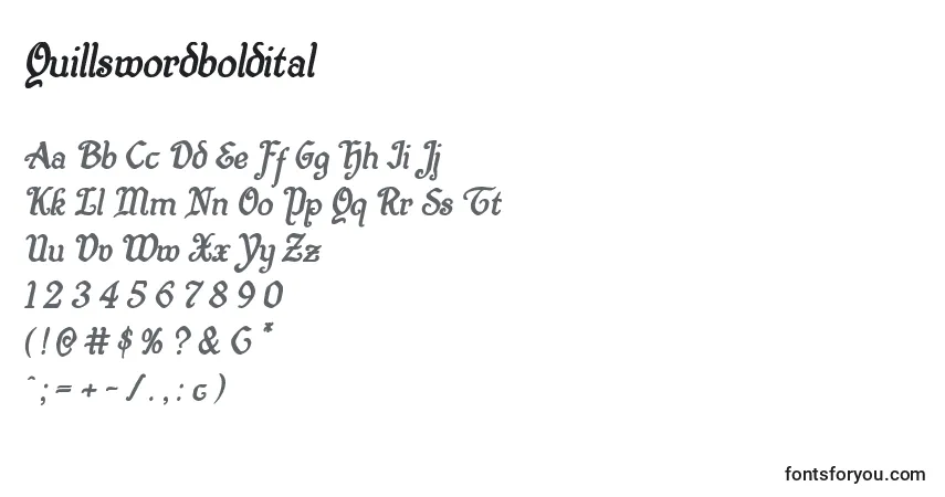 A fonte Quillswordboldital – alfabeto, números, caracteres especiais