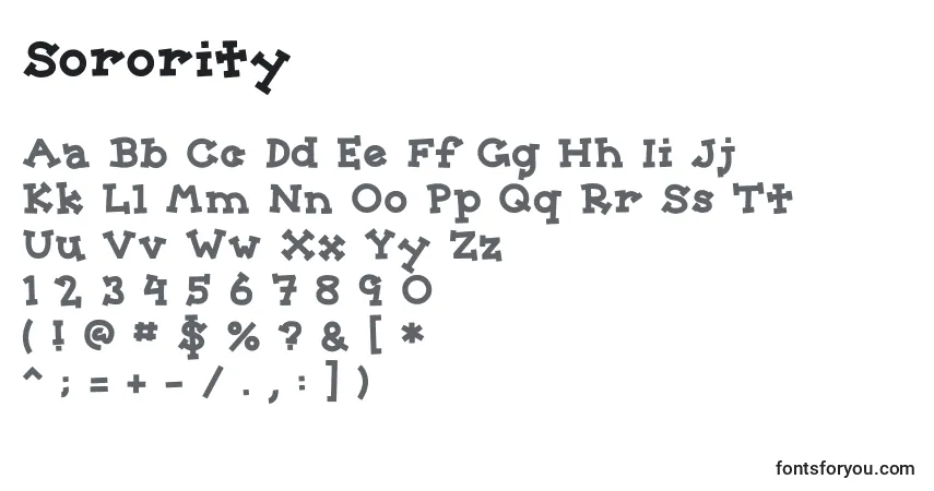 Schriftart Sorority – Alphabet, Zahlen, spezielle Symbole