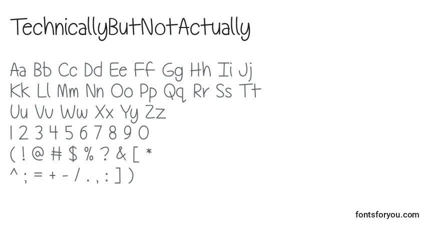 TechnicallyButNotActually-fontti – aakkoset, numerot, erikoismerkit