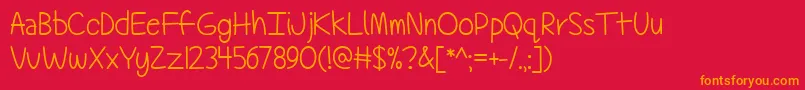 Fonte TechnicallyButNotActually – fontes laranjas em um fundo vermelho