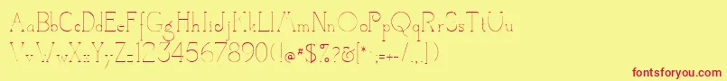 Camelotdenada-Schriftart – Rote Schriften auf gelbem Hintergrund