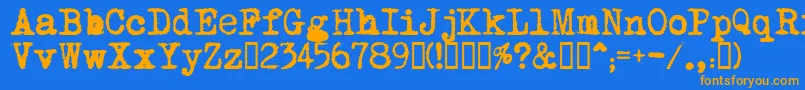 フォントMomРѕt – オレンジ色の文字が青い背景にあります。