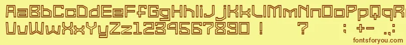 フォントGomariceSuperGType2 – 茶色の文字が黄色の背景にあります。